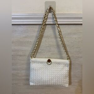 Kim Rogers Woven Shoulder/Crossbody White Basketweave Gold -Threaded  Chain